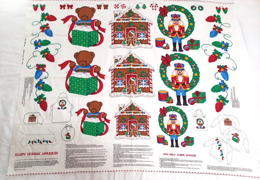 VTG Cranston Christmas Toys Decor Holiday Appliques Panel Cotton Fabric
